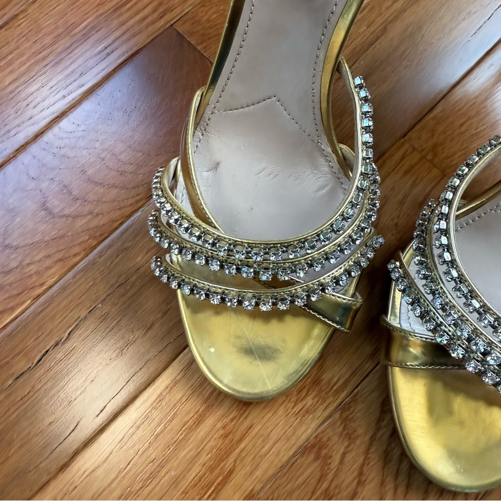 Pre-owned Miu Miu Gold Crystal Embellished Heels 38.5 - Picture 6 of 13